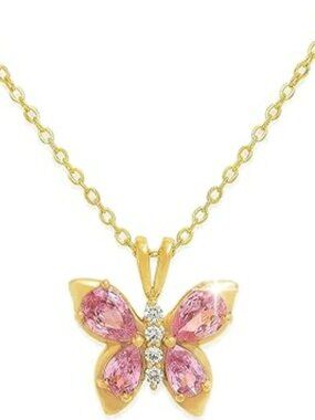 NEW Gold Plated Crystal Butterfly Necklace Dainty Cute Sparkling Cubic Zirconia
